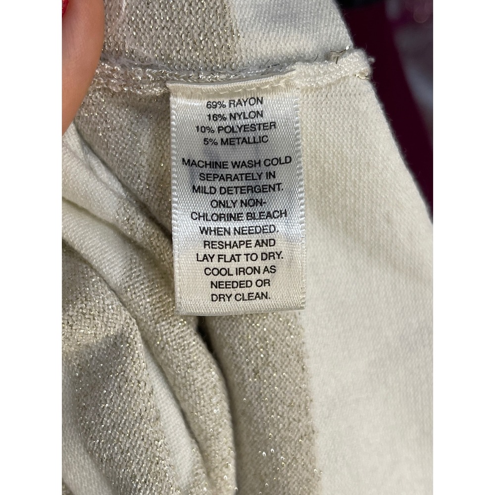 White House Black Market Sweater Women S Gold Ivory Good Metallic Twist Back - Picture 6 of 6